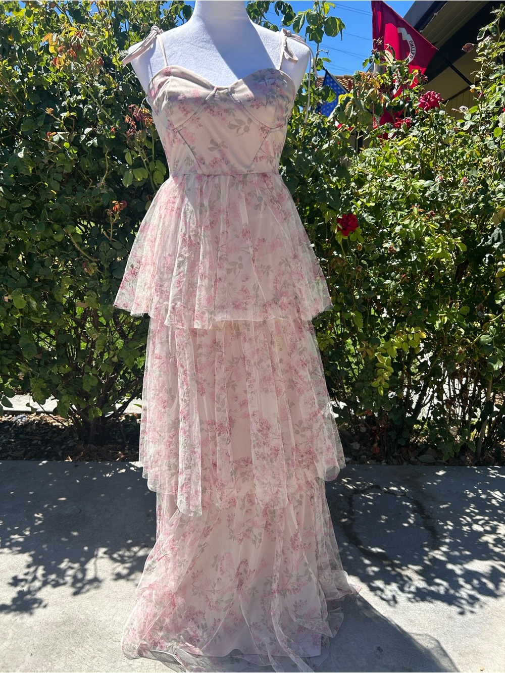 Lulus Blissfully Gorgeous Blush Floral Tie-Strap Bustier Coquette Maxi Dress - Picture 5 of 10